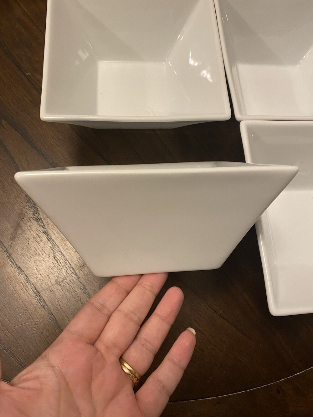 Crate & Barrel White Square Soup Cereal Bowls 7” - Porcelain - Set Of 4 Four